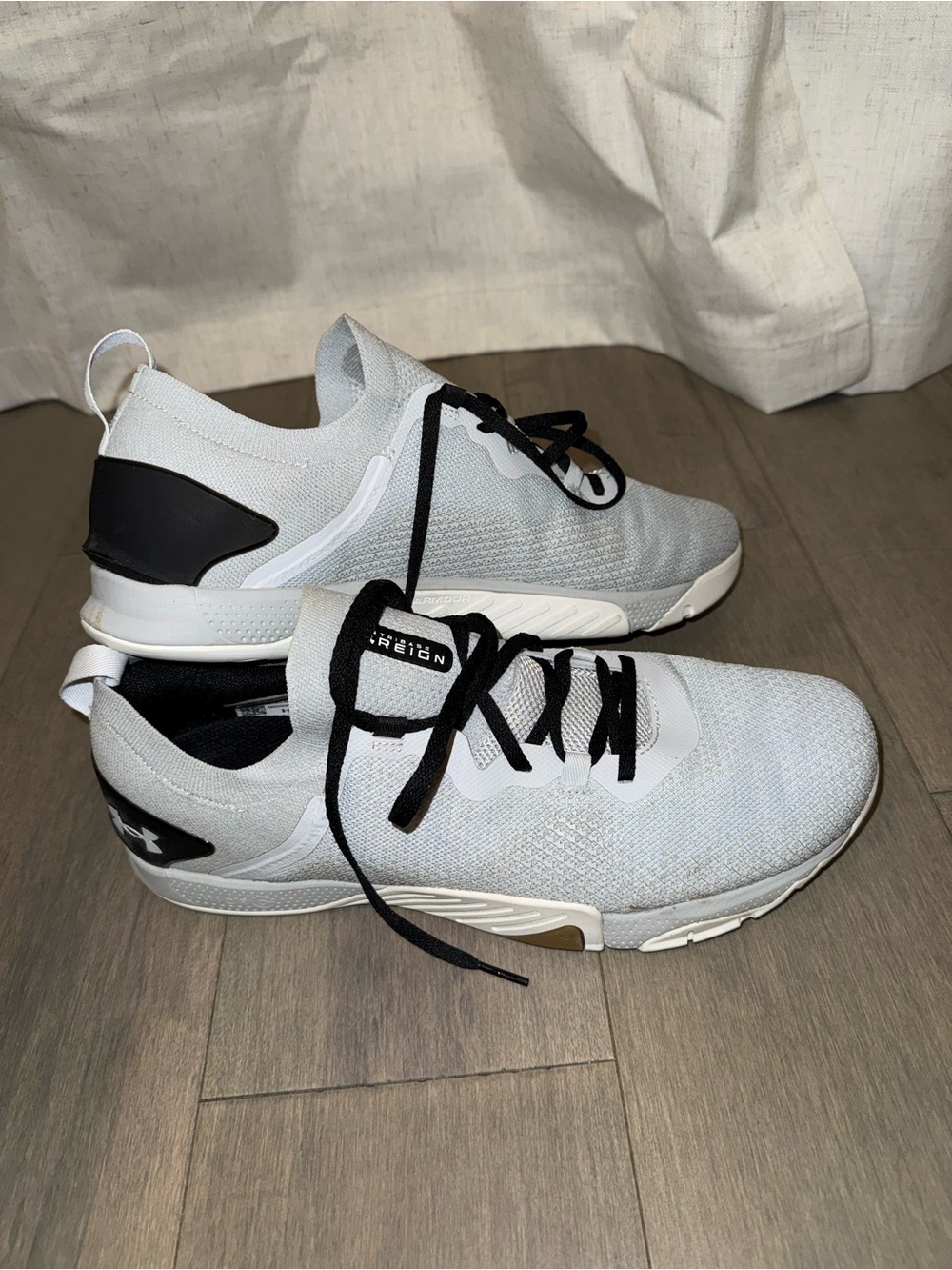 Under Armour Men’s White and Black Knit Training Sneakers